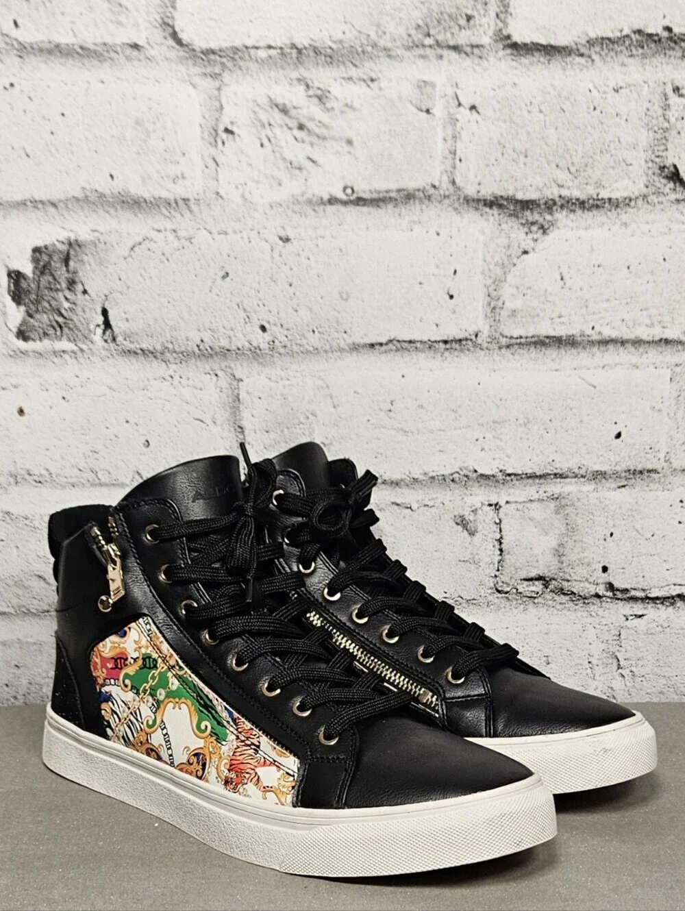 Aldo Destry High Top Sneakers Baroque Print Zip Shoes Men’s 10